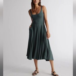 Quince Tencel Jersey Fit & Flare Dress, Dark Olive Size S NWOT